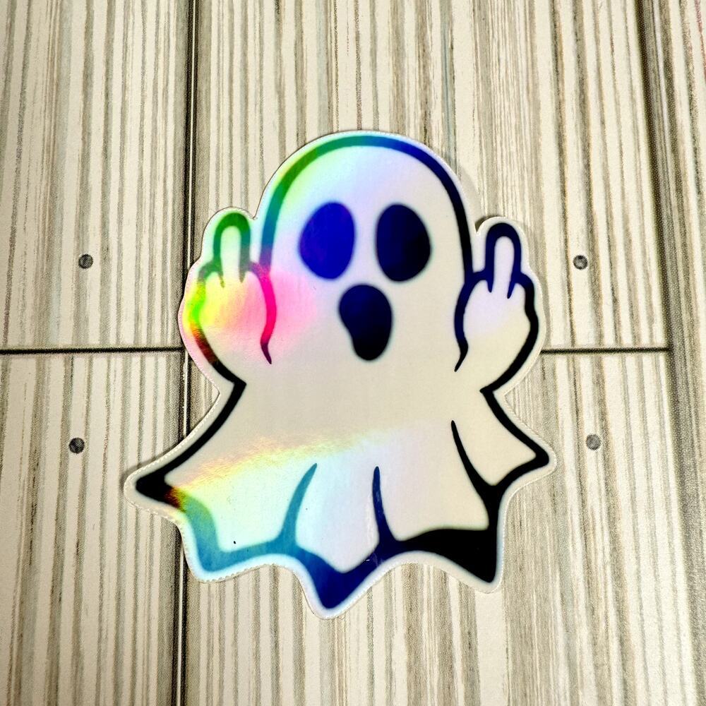 Waterproof Vinyl Sticker, Holographic Ghost‎ Middle Finger Funny Sticker